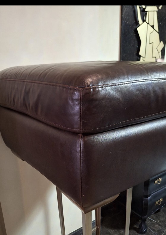 Image 1 of Full Leather Pouf With Storage Compartment