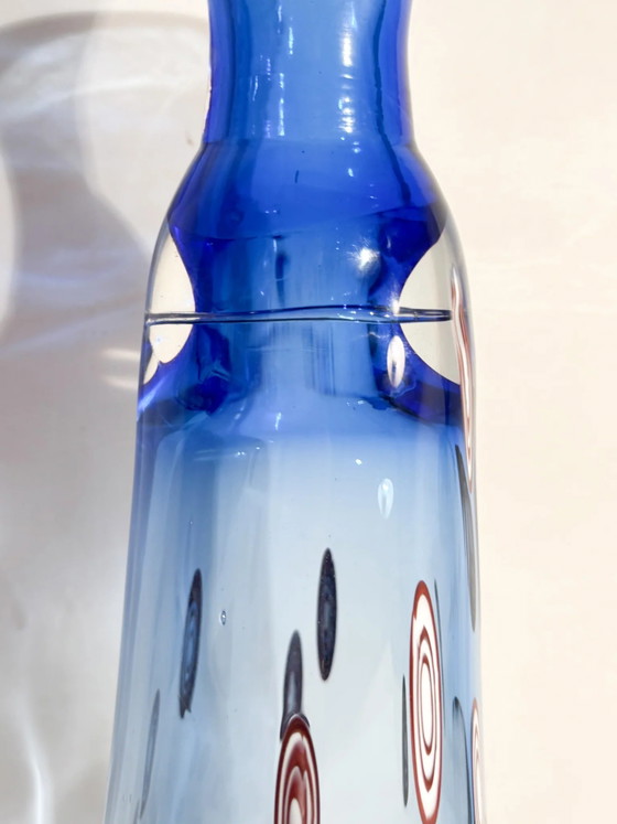 Blue Murano Glass Vase with Red Murrine, 1975 (photo 11 of 14)