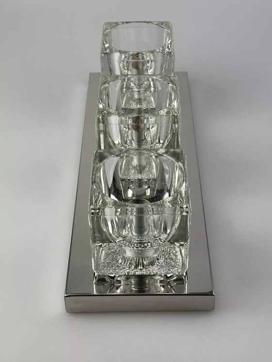 Image 1 of Lampada da parete a cubo Peill &amp; Putzler anni '60 e '70, applique da parete in vetro ghiacciato, design spaziale