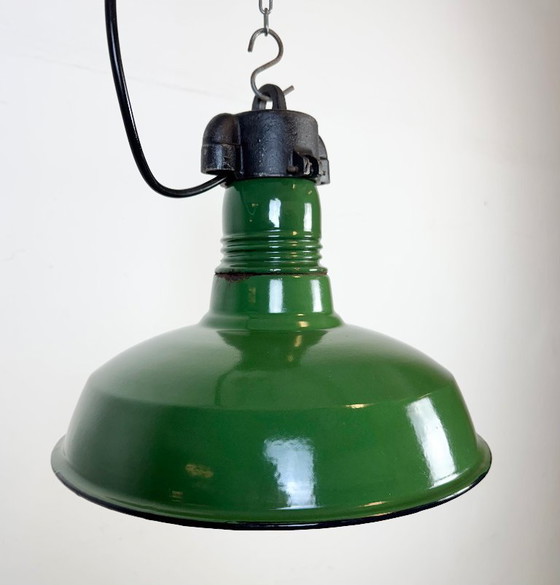 Image 1 of Industrial Green Enamel Factory Pendant Lamp, 1960s