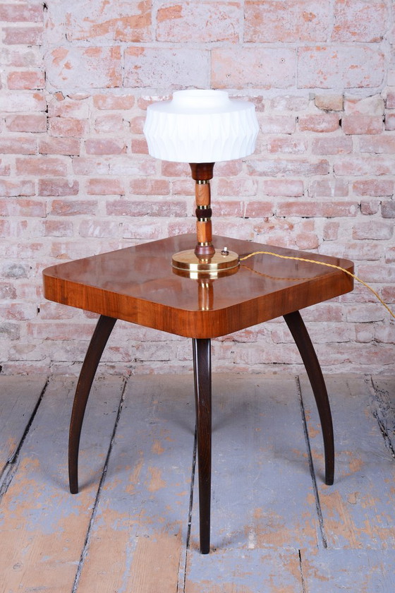 Restored Mid-Century Table Lamp, Walnut, Brass, Glass, Rewired, Czech, 1960s – Wood (photo 3 of 11)