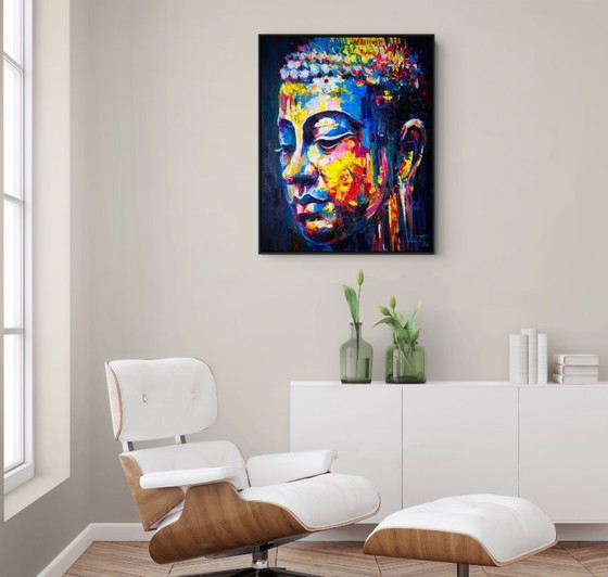Image 1 of Unique hand-painted Buddha painting “Energy Flow” – Seksak Jaichumchen – 80×100 cm