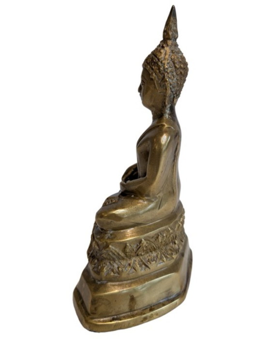 Buddha thailandese antico in bronzo dorato nella posizione Bhumisparsha Mudra – 097 – Sculture, Bronze, Gold (photo 7 of 9)