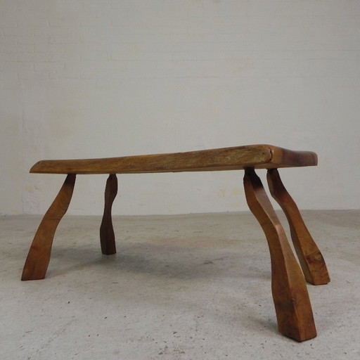 Vintage wooden side table, tree trunk stool, 1960s