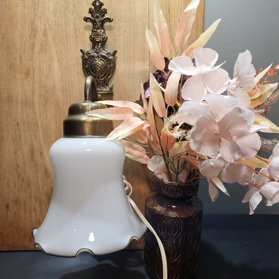 Image 1 of Bronze Wall Lamp with Milk Glass Shade, 40 cm High