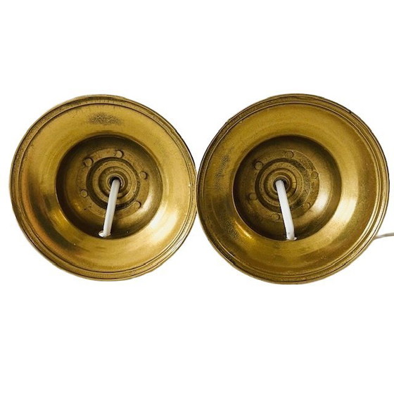 Image 1 of Mid-century paar messing tafellampen goud blauw Hollywood Regency 1950's