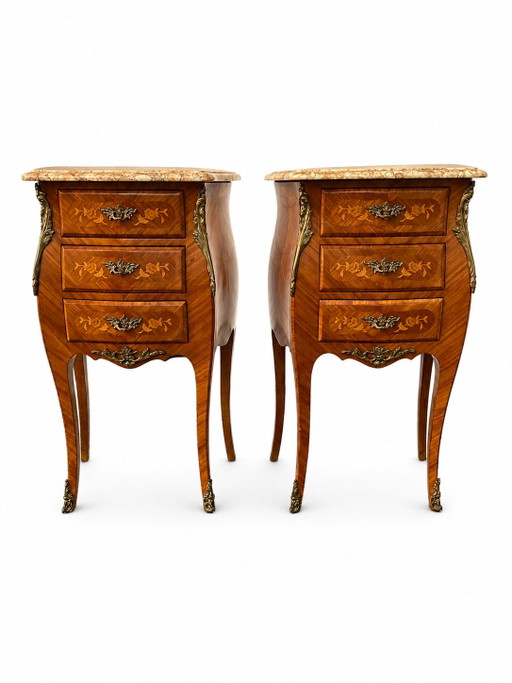 Paire de table de chevet style Louis XV en Bois de Rose – nachtkastjes, Wood, Marble (photo 2 of 10)