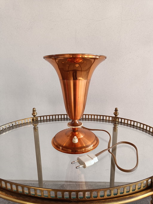 Lampada da tavolo vintage in rame con paralume a tromba, Italia, anni '50-'60