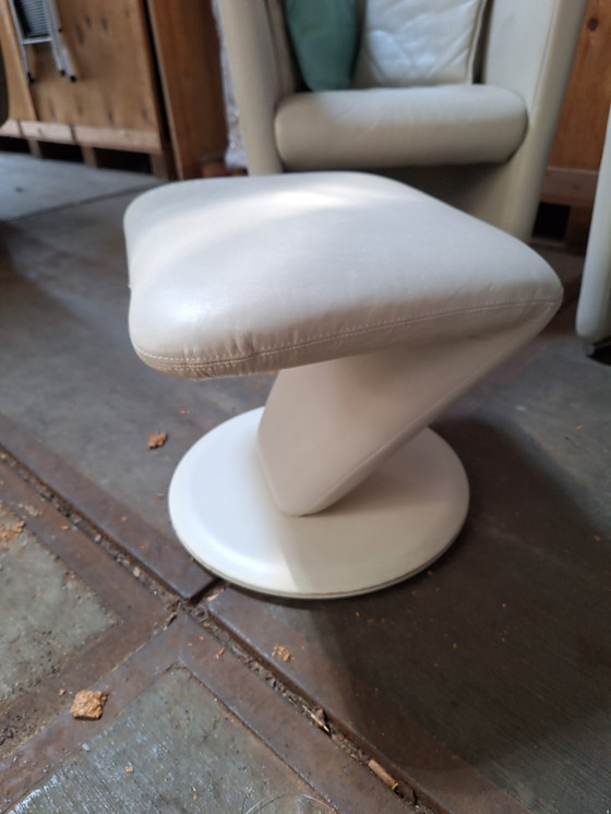 Image 1 of 2 Gray White Leather Club Chairs With Matching Footstool