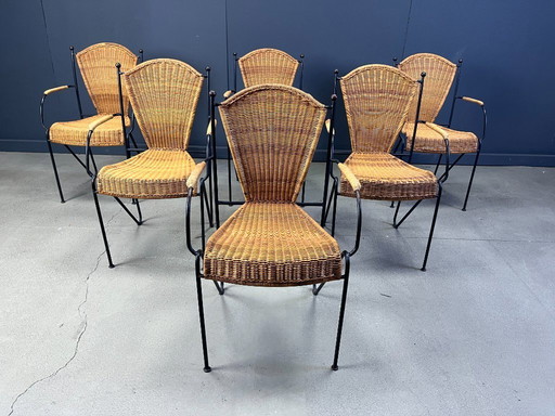 Rotanstoelen van Frederick Weinberg, jaren 60, set van 6