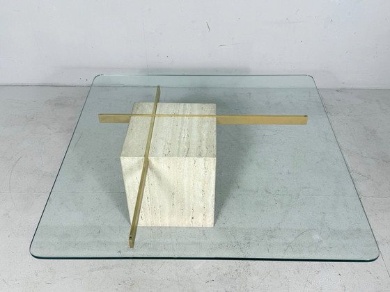 Image 1 of Artedi Travertin Couchtisch/Beistelltisch, Italien, 1970er Jahre
