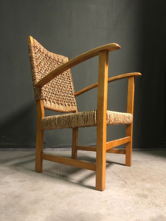 Seagrass rope lounge chair attributed to Adrien Audoux & Frida Minet, Armchairs, Wood, Rattan, Brown, Vintage (photo 6 of 9)