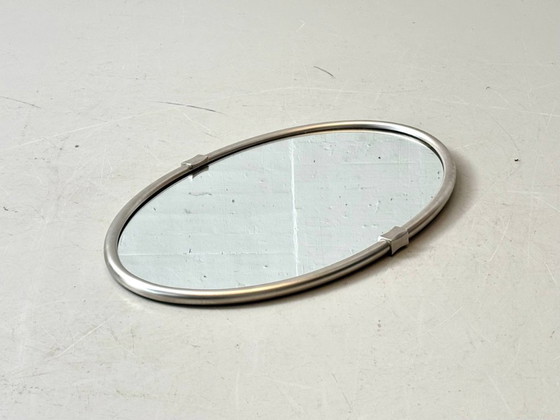 Image 1 of Oval retro wall mirror with aluminum frame, 1970s