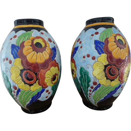 Paire de vases art déco vintage par Keramis-Charles Catteau, 1950