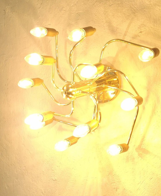 Lampadario a Spirale Mid-Century in Ottone a 3 Livelli con 12 Luci, Anni '60 – Plafoniere, Brass (photo 2 of 7)