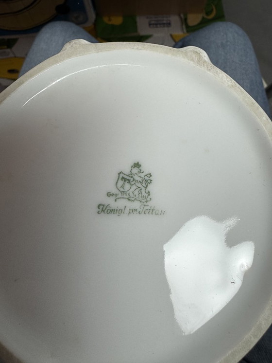 Image 1 of Mid-Century Ceramic High Gloss Enamel White Porcelain Vase with Geometric Relief by Königlich privilegierte Porzellanfabrik.