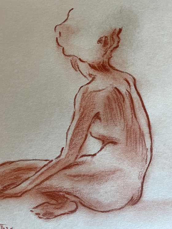 Image 1 of Ritratto femminile firmato su lavagna "Posa in studio"