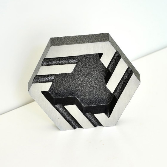 Image 1 of Vintage Brutalist Metal Vide-Poche & Ashtray – Geometric Industrial Design