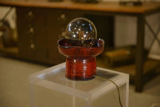 Lampada da tavolo in ceramica rossa di Guillerme e Chambron anni '80 – Guillerme & Chambron, Lampade da tavolo (photo 2 of 8)