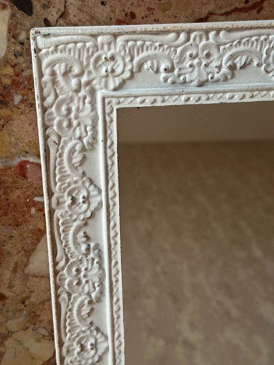 Specchio in legno sagomato bianco con decoro floreale, 37,5 × 26,5 cm, Vetro, Vintage (foto 12 di 13)