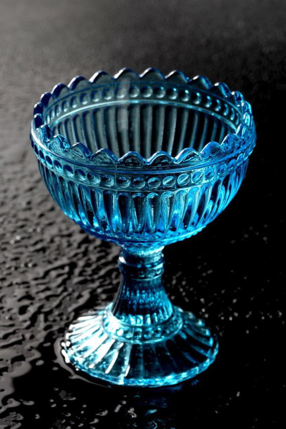 Image 1 of Mid-century Iittala Marimekko Aqua Blue Bowl / Vintage Traditional Finnish Pedestal Bowl Marimekko / Iittala / 2000s