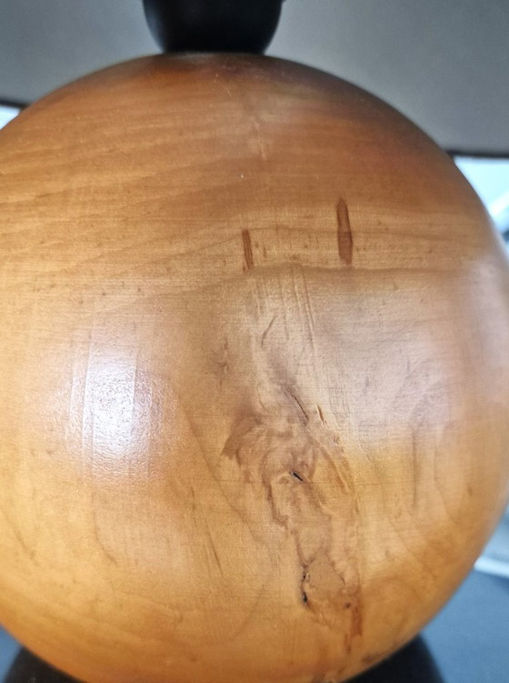 2 Vintage Scandinavian Solid Wood Globe Base Table Lamps – Textile (photo 7 of 10)