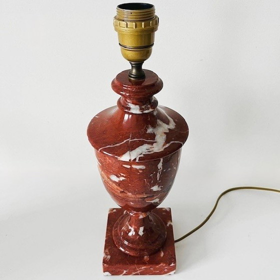 Image 1 of Pied de lampe balustre en marbre rouge de style Louis XVI, années 1920