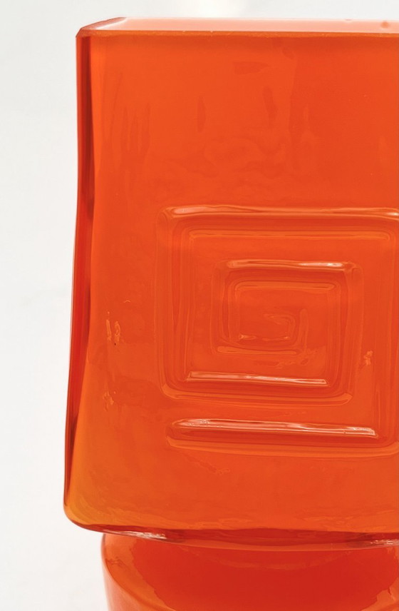Image 1 of Retro Fans - Vaas - Jaren 60 - Fel Oranje -Fåglavik Glasbruk -Zweden