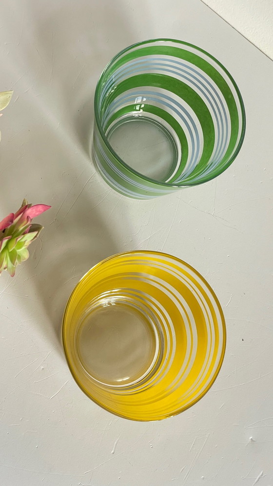 Image 1 of Pair of vintage screen-printed glass planters