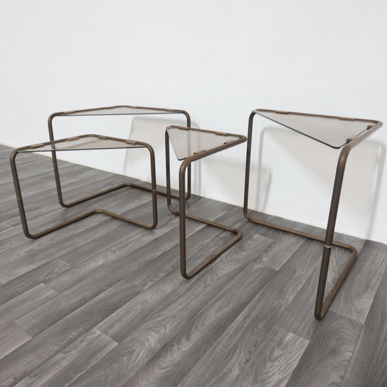 Image 1 of Set of 4 Modular Metal and Glass Coffee Tables, 1960s Modern Design