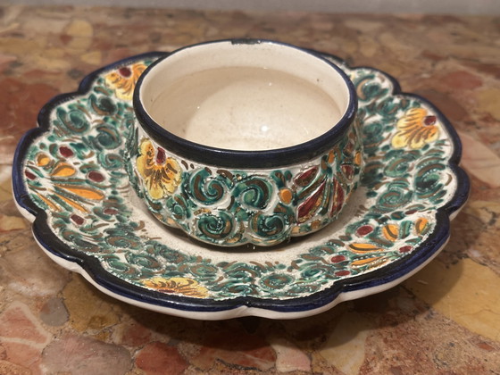 Image 1 of Ciotola vuota tascabile in ceramica Devres con motivi cesellati e dipinti a mano - vintage