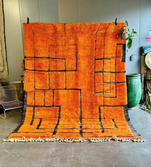 Alfombra marroquí naranja hecha a medida de 200 cm x 300 cm.