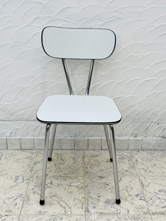 Image 1 of Set di 4 sedie da cucina vintage in Formica grigio cromato.