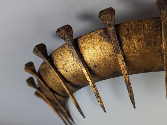Image 1 of Lampe solaire Forged Nails, feuille d'or et verre opalin, France, années 1950