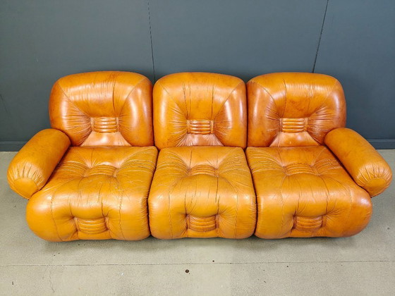 Image 1 of Mid Century italienisches Leder 3-Sitzer Sofa, 1970er Jahre