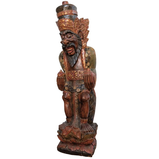 Vintage Balinese Houtsnijwerk – Rishi met Kamandalu – Polychroom – 52 cm – Beeldhouwkunst (photo 9 of 10)