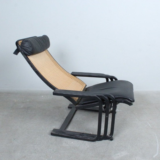 Image 1 of 1980s Lounge Chair — Wiener Weave & Leather — Adjustable Backrest — Vintage Scandinavian-Style Statement