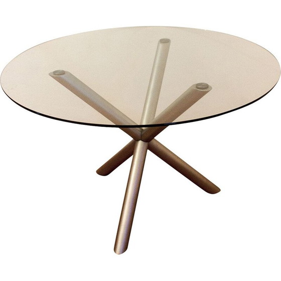 Image 1 of Round vintage table in smoked glass and chrome steel, Italy 1970