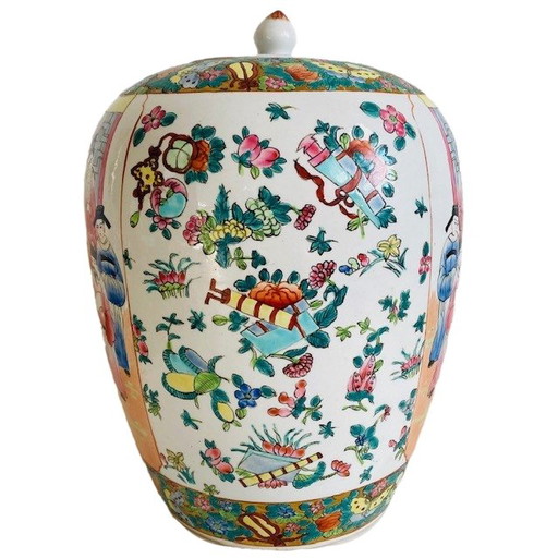 Vintage XL Chinese hand-painted ginger jar