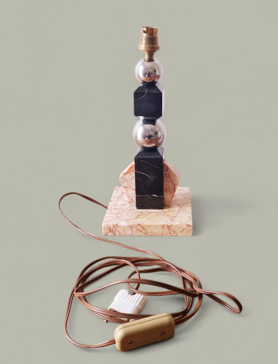 Image 1 of Sculpturale lamp van marmer en chroom - modernistische art-decostijl