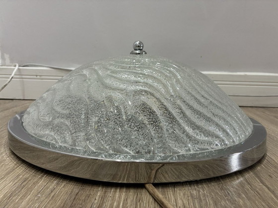 Plafón Fischer Leuchten de cristal hielo, cromo, años 70, Plafones, Vidrio, Metal, Transparente, 1970 (foto 3 de 8)