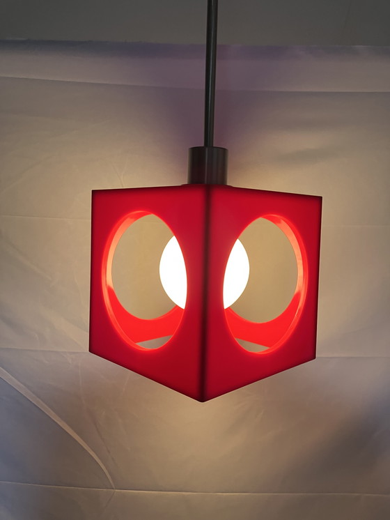 Image 1 of Vintage Kubus Rode Kunststof Hanglamp Jaren 60/70