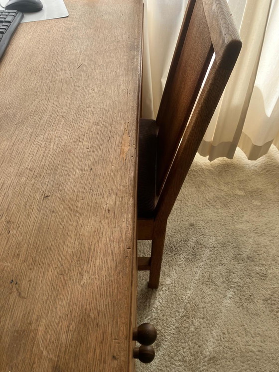 Image 1 of Oak desk and chair. PTT 1930s, Hague school