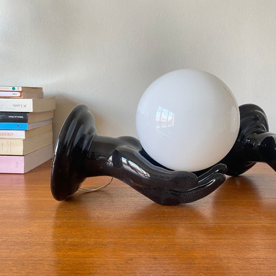 Image 1 of Pair of black ceramic hand-shaped wall sconces from the 70s and 80s