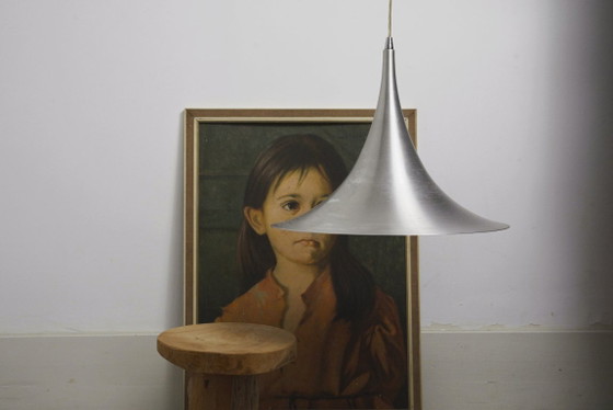 Trumpet Ceiling Lamp Mid Century Modern Tulip Witch Hat Large Vintage Pendant Light Brushed Aluminium Metal (photo 9 of 22)