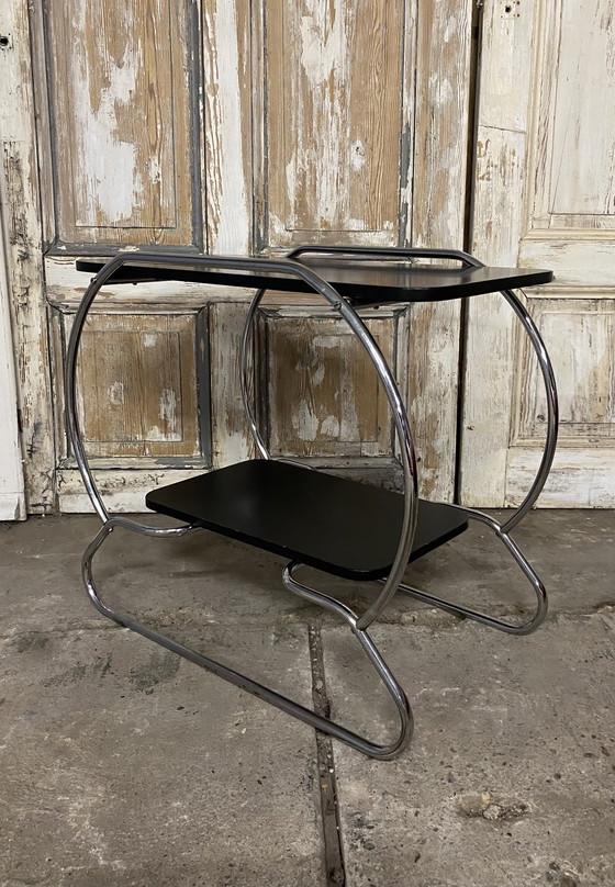 Image 1 of Art Deco, Bauhaus side table. Chrome. Black.