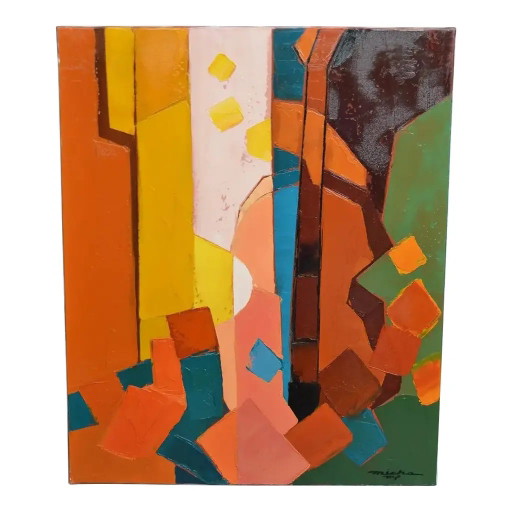 Michel Petiot, Known as Micha "Composition With Violin No. 2" Canvas, Signed