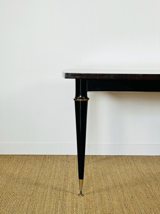 Image 1 of Art Deco modernistische uitschuifbare eettafel van Maccassar ebbenhout, 1950