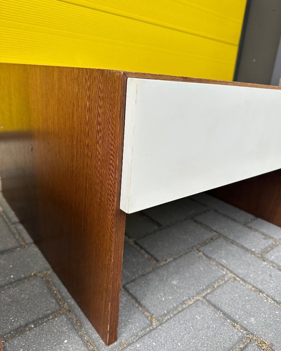 Image 1 of Vintage retro bedside tables / side table - wood veneer & white incl. drawer