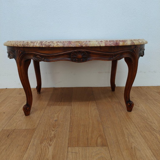 Vintage Oval Wooden coffee table with onyx marble top